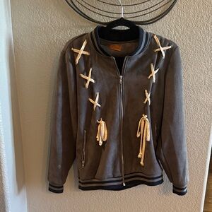 Pol Gray Bomber Jacket with Cream Details